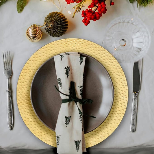 13" Hammered Charger Plates, Gold Elegant Dinner Plate Chargers Set of 6, Round Server Ware for Wedding Party Event Decoration