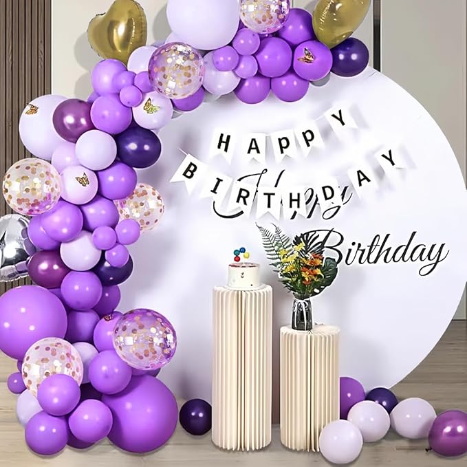 MEBAY Purple Black and Gold Balloon Arch Kit, 147PCS Latex Balloons Different Sizes 18 12 10 5 inch for Baby Shower Girl Princess Birthday Wedding Engagements Anniversary Party Decoration