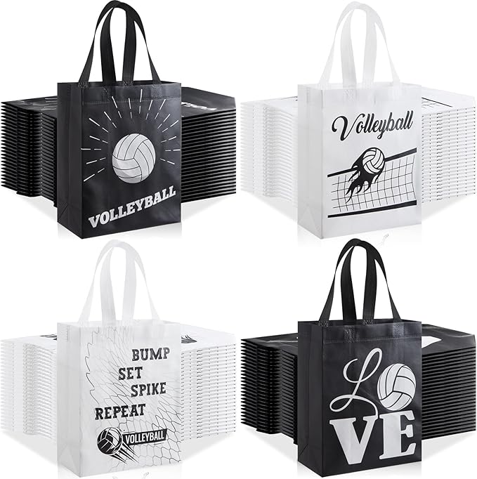 Wesnoy 48 PCS Volleyball Gift Bags Bulk Reusable Non Woven Volleyball Snack Party Favors Tote Treat Goodie Candy Bags with Handle for Team Sports Theme Birthday Party 9.84 x 7.87 inch
