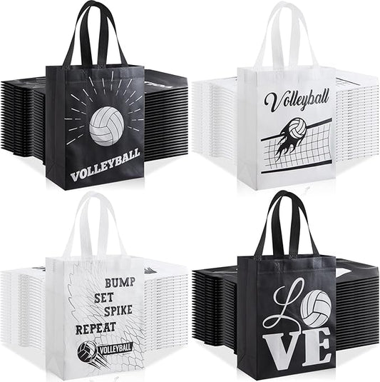 Wesnoy 48 PCS Volleyball Gift Bags Bulk Reusable Non Woven Volleyball Snack Party Favors Tote Treat Goodie Candy Bags with Handle for Team Sports Theme Birthday Party 9.84 x 7.87 inch