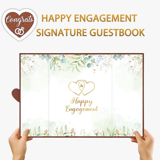 DARUNAXY Sage Green Engagement Party Decorations, Tree Texture Happy Engagement Alternative Signature Guest Book Brown Just Engaged Gifts Congratulations Engagement Signing Card Board Party Supplies