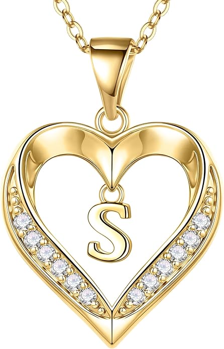TURANDOSS Valentines Day Gifts for Kids Teen Girls - Heart Initial Necklaces, Dainty 14K Gold Plated CZ Heart Letter A-Z Pendant Necklace Trendy Jewelry Valentines Day Gifts for Wife Girlfriend