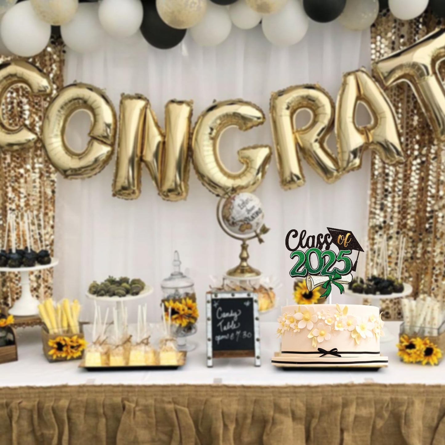 LINGBOOM Class of 2025 Happy Graduation Cake Topper Green Glitter Grad 2025 Happy Graduation We are So Proud of You Cake Decorations Congrats Grad Party Supplies (Green)