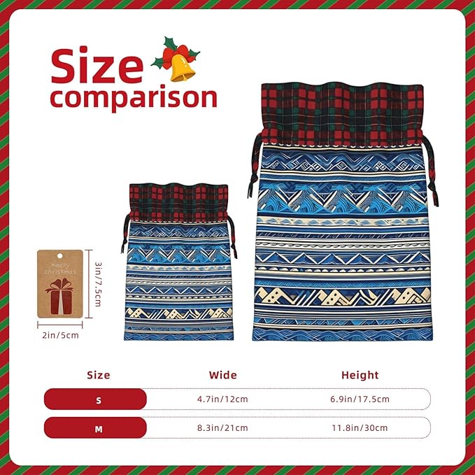 PULaif Blue Polynesian Maori Tribal Print Christmas Drawstring Gift Bags, Large Size Christmas Bags For Gifts Party Favors, Xmas Gift Bags