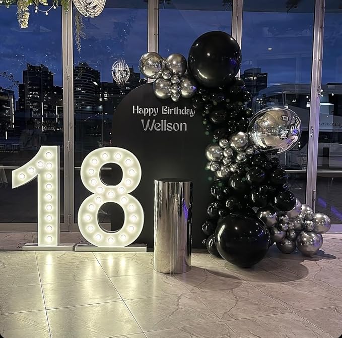 Black and Silver Balloons Garland Arch Kit with Stars 200Pcs - 5 10 12 18 22 inch Balloon and Confetti Balloons for 2025 Graduation New Year Anniversary Birthday Disco Theme Party Decorations