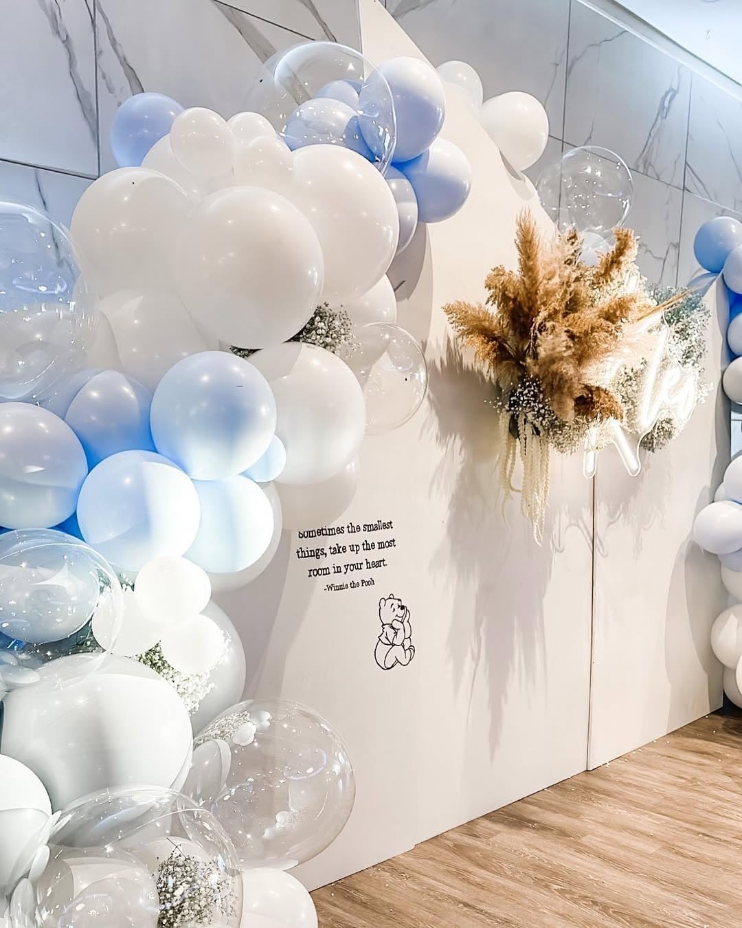 200Pcs Blue and White Balloon Garland Arch Kit - Light Blue White Balloons 18 12 10 5 Inch Different Size Balloons for Birthday Baby Shower Bachelorette Gender Reveal Party Decoration Supplies
