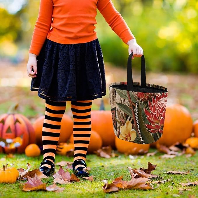 Halloween Candy Bucket - Ethnic Flower Trick Or Treat Candy Bag, Gift Bag for Party Favor Supplies