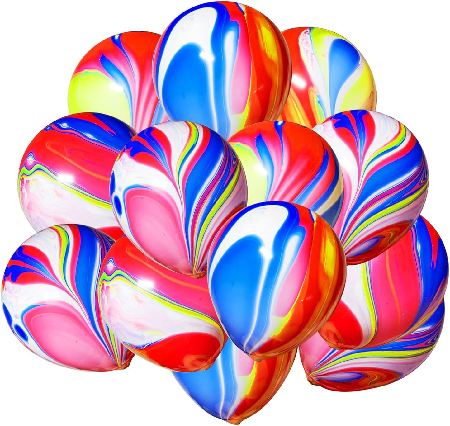 Rainbow Tie Dye Balloons - 50 PCS 12 Inch Marble Agate Latex Swirl Hippie Party Balloons for Tie Dye & Christmas Birthdays