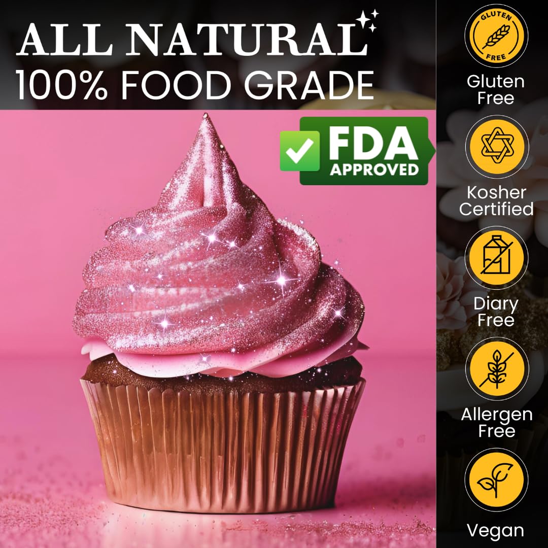 Edible Glitter Sprinkles for Cake Decorating, Drinks, Cookie, Icing, Dessert Decorations, Sparkly Luster, Food-Grade, Vegan, Gluten Free, Kosher, Bulk 10g, Pink