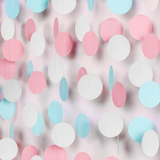 White Blue Pink Party Decorations - Paper Garland Streamer Banner Birthday Decorations Baby Shower Decorations Gender Reveal Decorations Gender Neutral Decorations Bridal Wedding HongTongTong