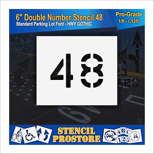 Pavement, Curb, and WheelStop Stencils - 6 inch Double Number Stencil - (48) - 6" x 9" x 1/8" (128 mil) - Pro-Grade