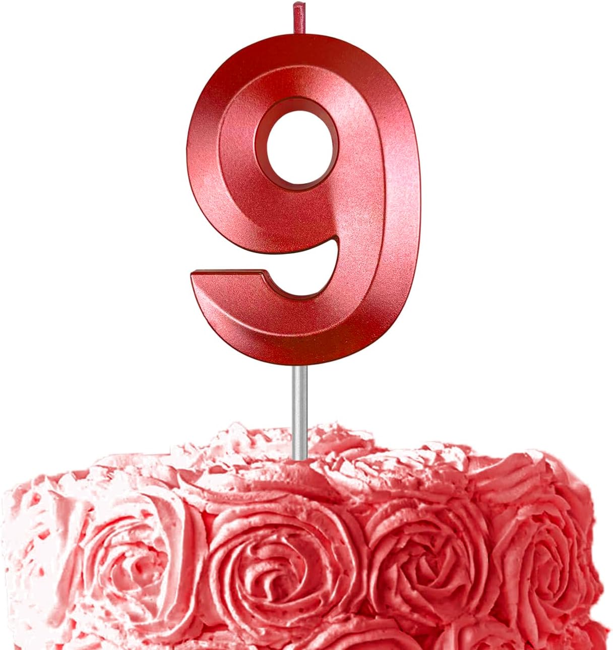 Red Number 9 Candles, 3D Diamond 2.76 Inch Cake Topper Birthday Candles for Wedding Anniversary Cake Decorations, Happy Birthday Party Decorations