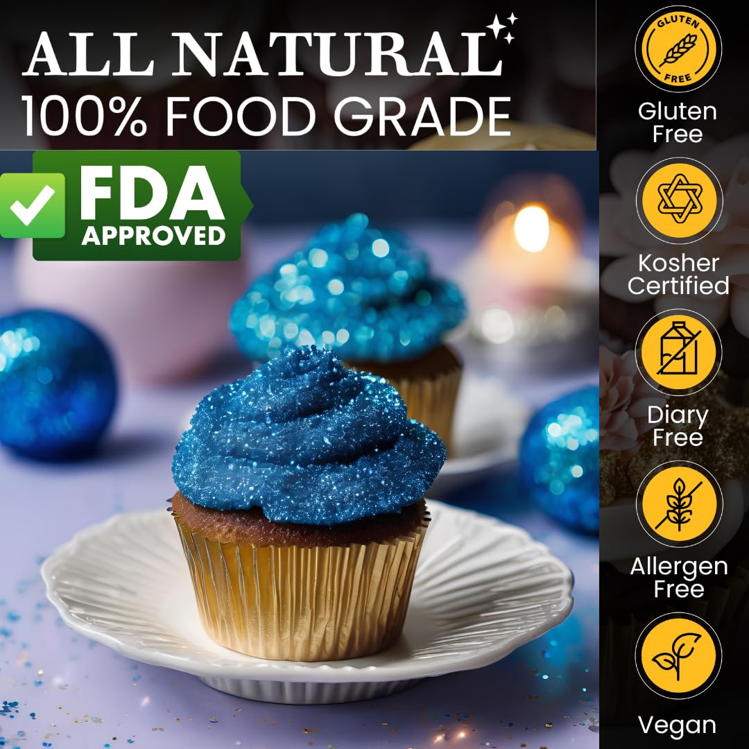 Dazzle Dust Edible Glitter Sprinkles for Cake Decorating, Drinks, Cookie, Icing, Dessert Decorations, Sparkly Luster, Food-Grade, Vegan, Gluten Free, Kosher, Bulk 10g, Blue
