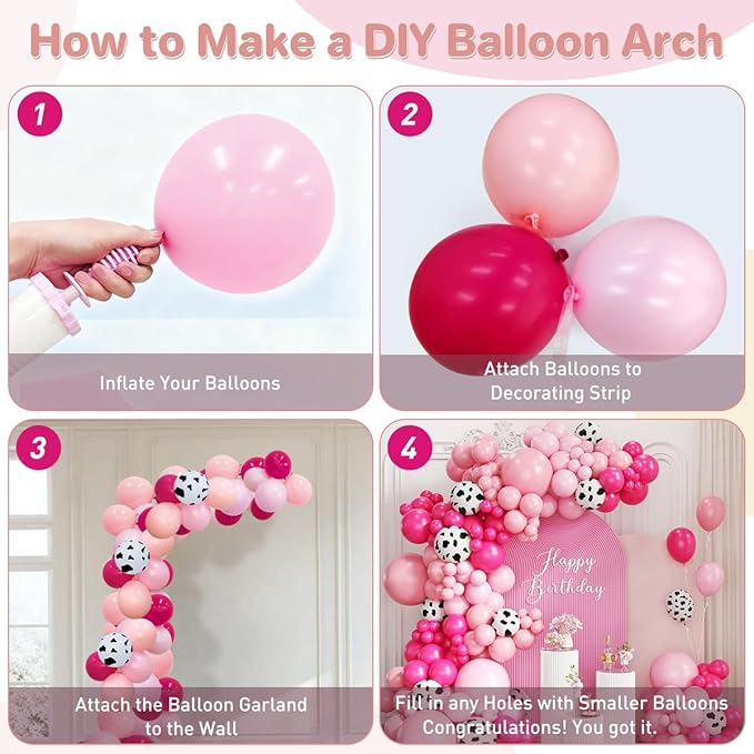 Pink Cow Print Ballon Garland Arch Kit, 167Pcs Blush Hot Pastel Pink Latex Balloons for Girl Farm Birthday Cowgirl Last Rodeo Bachelorette Party Decorations