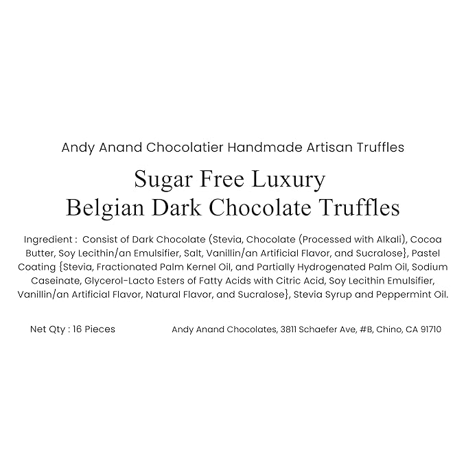 Andy Anand Chocolatier Sugar Free Belgian Dark Chocolate Truffles - Gluten Free & Diabetic-Friendly Chocolate Truffles Gift Box, Assorted Flavors Belgian Truffles With Guilt-Free Indulgence (15 Pcs)