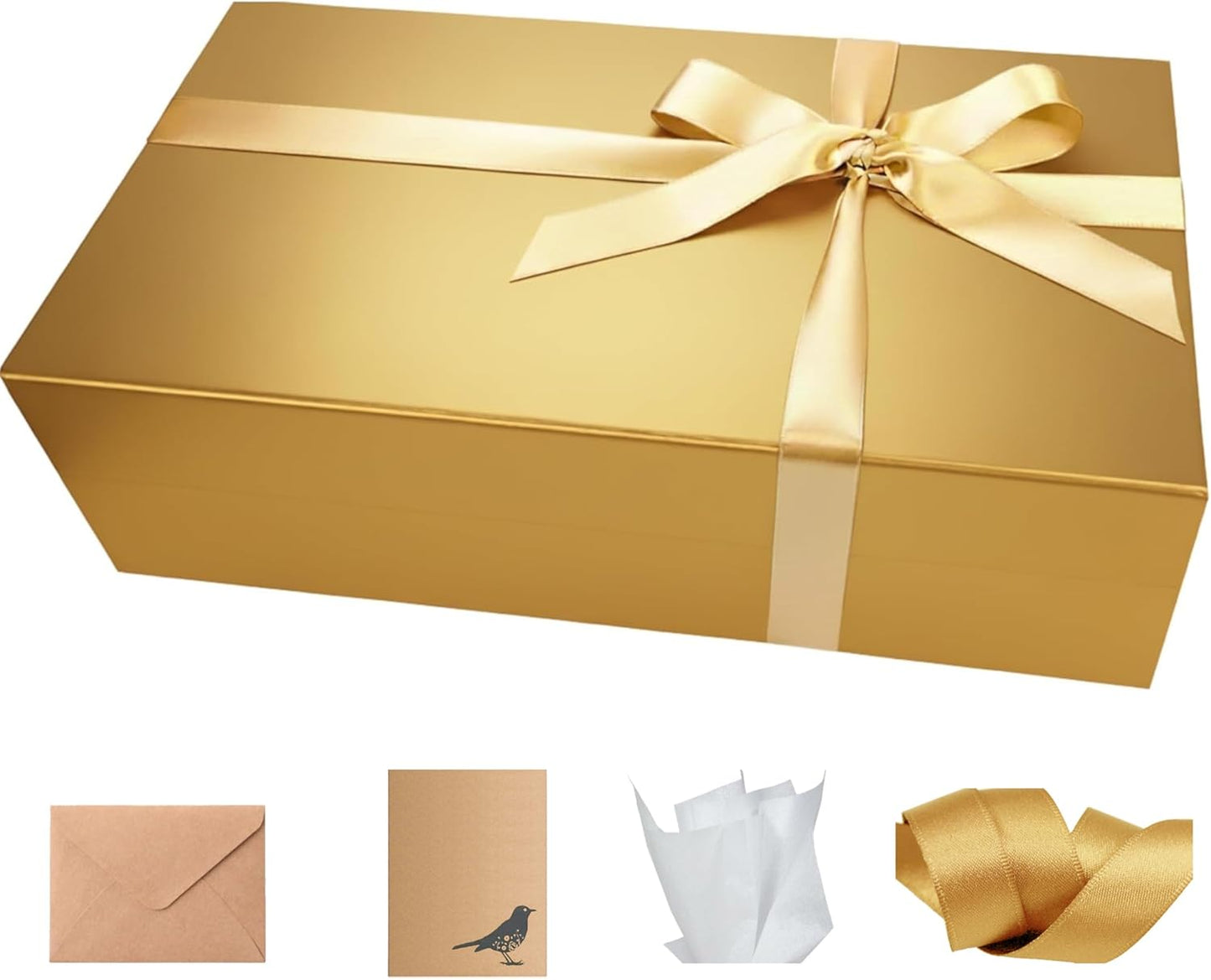CECOBOX - Gift Boxes with Lids for Presents 13"x8.5"x4" - Matte, Collapsible Magnetic Closure Gift Box - Groomsmen & Bridesmaid Proposal Boxes, Wedding, PR, Birthdays, Holidays (Gold)