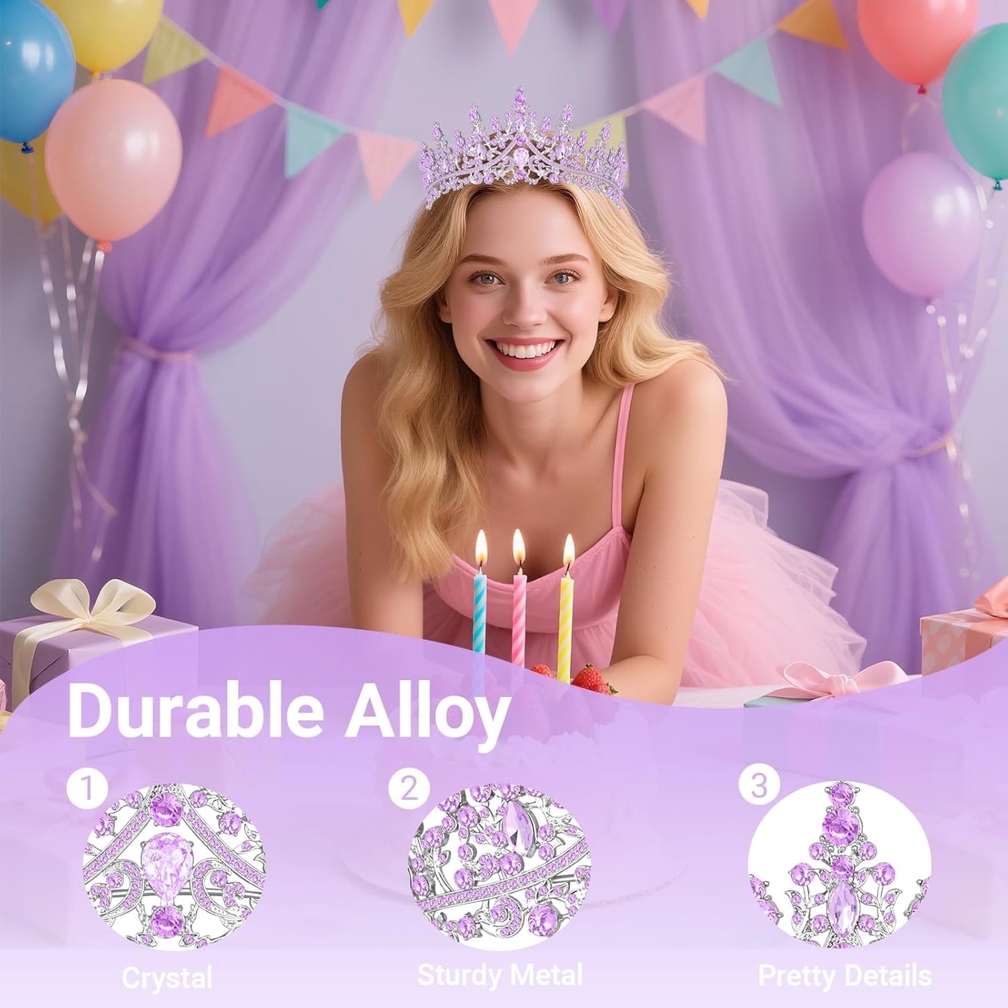 Tiara Crown for Women, Queen Tiara for Birthday Prom Bridal Party Custome Purple