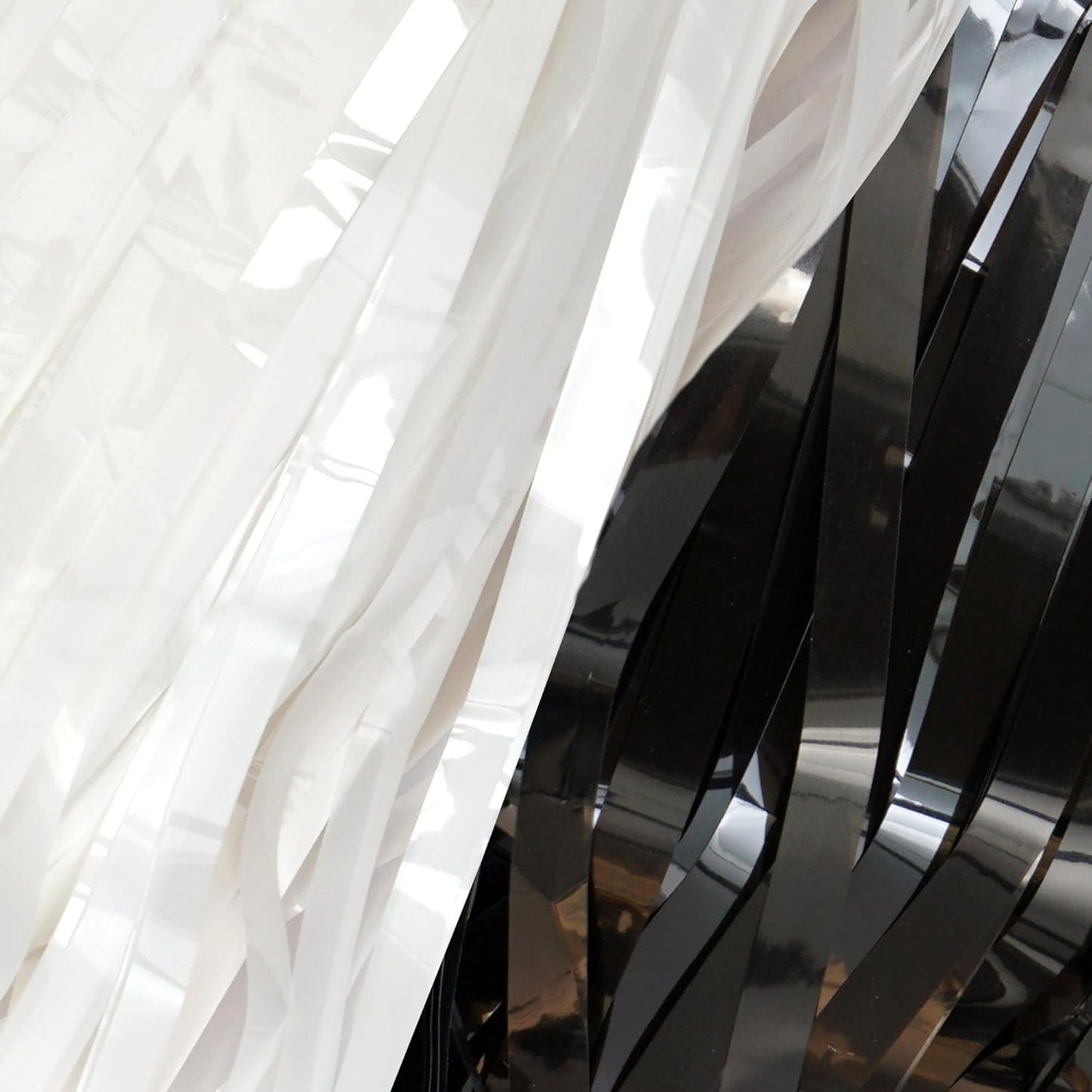 2 Pack Black & White Streamers Party Backdrop, 39"W x 78"L Modern Foil Fringe Curtains, Black & White, Holiday Theme