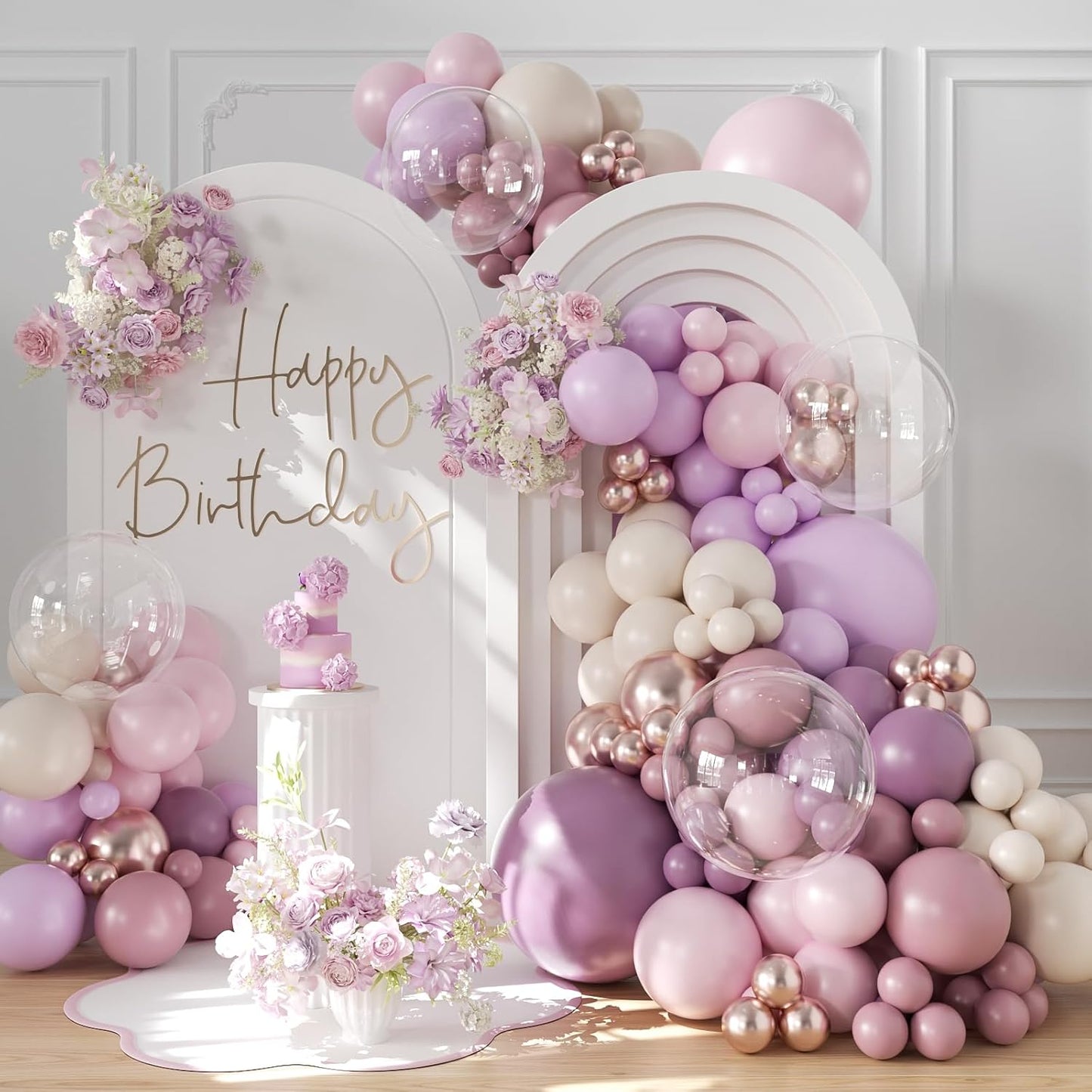 Purple Balloon Arch Kit 132Pcs purple and Pink Balloon Garland Arch Kit with Dusty Purple Light Pink Gold Pink White Clear Balloons for Birthday Baby Shower Bridal Shower Wedding Decorations