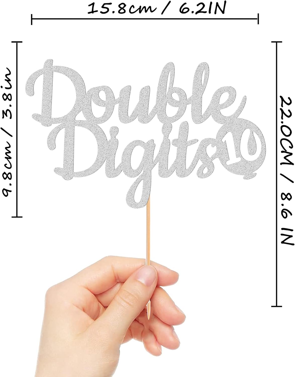 Double Digits 10 Cake Topper - Glitter Silver 10th Birthday Cake Decorations, Happy 10th birthday Cake Decor (Silver)