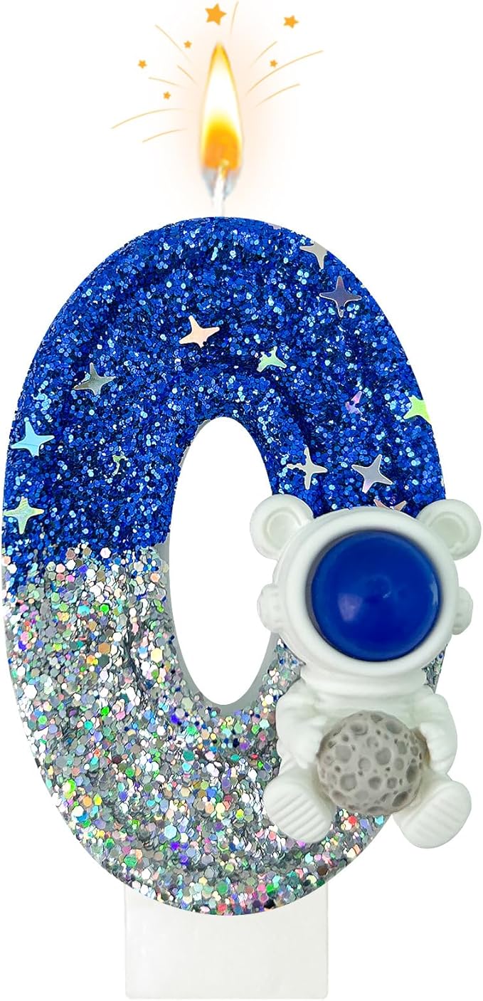 HXOUSE Astronaut 0 Birthday Candle - Space Universe Sparkler 0 Candle for Birthday Cake Boy, Topper for Party Decorations Anniversary Celebrations (Number 0)