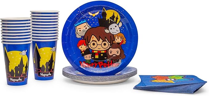 Silver Buffalo Harry Potter Animated Chibi Tableware Paper Plates Cups Napkins Party Pack Set 60 Piece