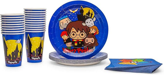 Silver Buffalo Harry Potter Animated Chibi Tableware Paper Plates Cups Napkins Party Pack Set 60 Piece