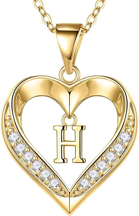 TURANDOSS Valentines Day Gifts for Kids Teen Girls - Heart Initial Necklaces, Dainty 14K Gold Plated CZ Heart Letter A-Z Pendant Necklace Trendy Jewelry Valentines Day Gifts for Wife Girlfriend