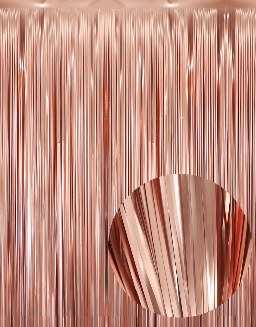 GOER 3.2 ft x 8.2 ft Metallic Tinsel Foil Fringe Curtains for Party Photo Backdrop Wedding Decor (4 Pcs,Matte Rose Gold), One Size