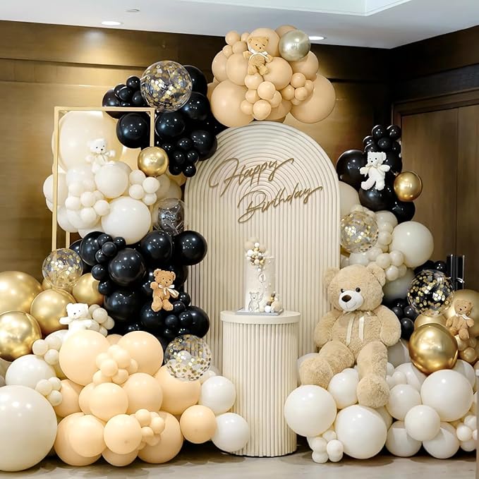 Black Nude White Gold Balloon Garland Arch Kit, 167Pcs Latex Balloons Different Sizes for Boho Birthday Baby Shower Gender Reveal Graduation Wedding Party Decorations