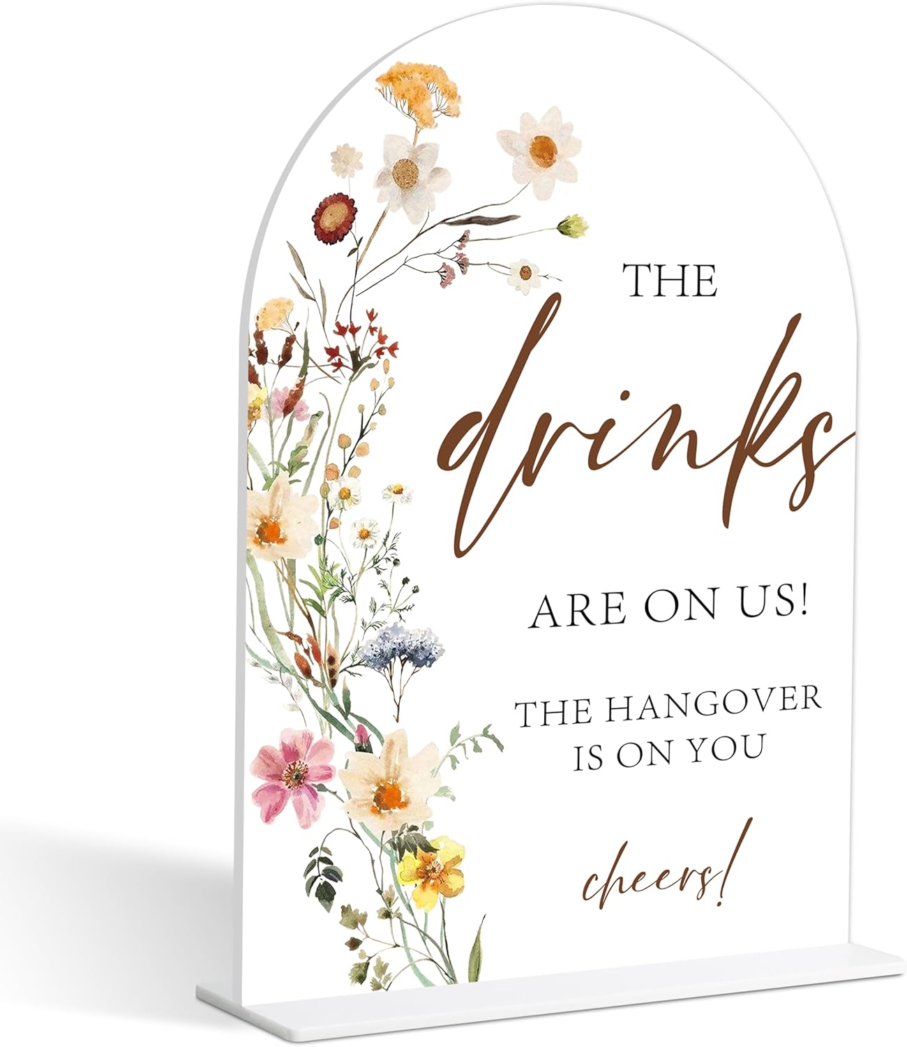 Wedding Bar Sign, Flower Style Wedding Signs for Reception for Bridal Shower and Reception, Engagement, Bridal Shower Decorations, Wedding Shower Favors, 6X8 Inch Acrylic Arch Sign with Stand,18