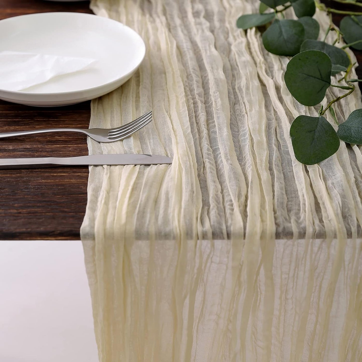 DOLOPL Cream Cheesecloth Table Runner 13.3ft Boho Gauze Cheese Cloth Table Runner Rustic Sheer Runner 160inch Long for Wedding Bridal Baby Shower Birthday Party Cake Table Decorations