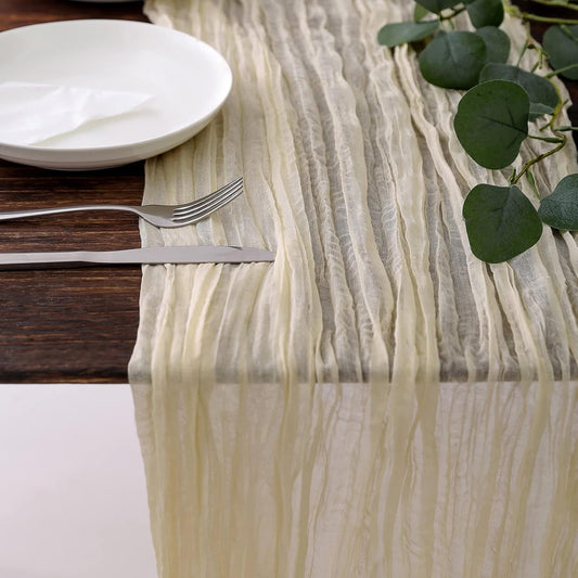 DOLOPL Cream Cheesecloth Table Runner 13.3ft Boho Gauze Cheese Cloth Table Runner Rustic Sheer Runner 160inch Long for Wedding Bridal Baby Shower Birthday Party Cake Table Decorations