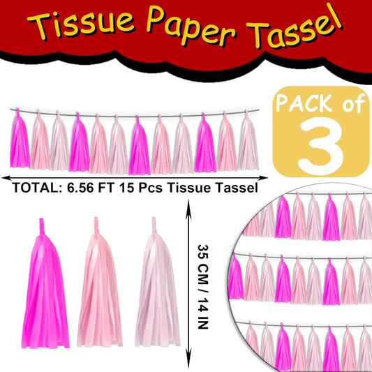 3P Maca-Rose Red Pink LightPink Tassel Banner Garland Foil Fringe Banner Tinsel Banner Backdrop for Parade Floats, Wall Hanging Curtain Parade Floats, Graduation Decorations, Wedding Party Decoration