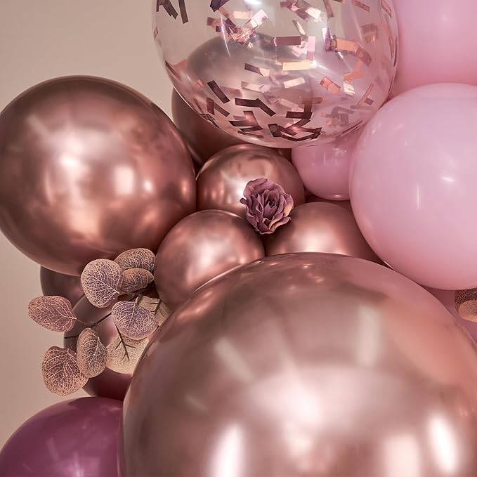 PartyWoo Dusty Rose Balloon Arch Kit, 140 pcs Pink Balloon Garland Kit, Rose Gold Balloons, Metallic Balloons for Dusty Pink Birthday Decorations Women, Bridal Shower, Wedding, Bachelorette Party