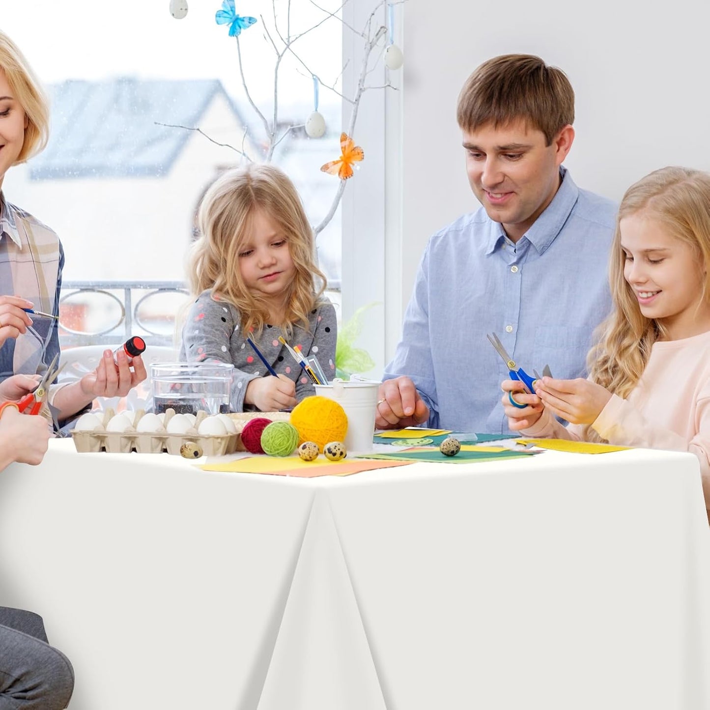 6Pcs 54 x 108 Inch White Rectangle Tablecloth,Disposable Plastic Table Cloth,Waterproof White Table Cover for Graduation Birthdays Weddings Anniversary Party Decorations