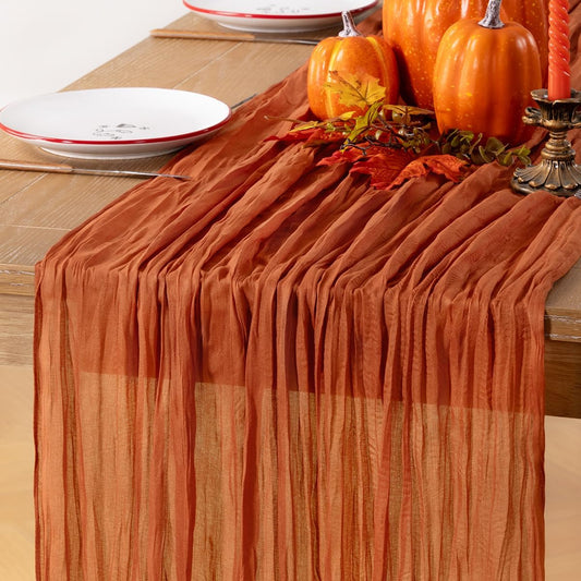 Fall Table Runner Terracotta Cheesecloth Table Runner 4 Pack 10FT Farmhouse Table Runners 120 Inches Table Decor Thanksgiving Dining Room Centerpiece Wedding Boho Baby Shower Birthday
