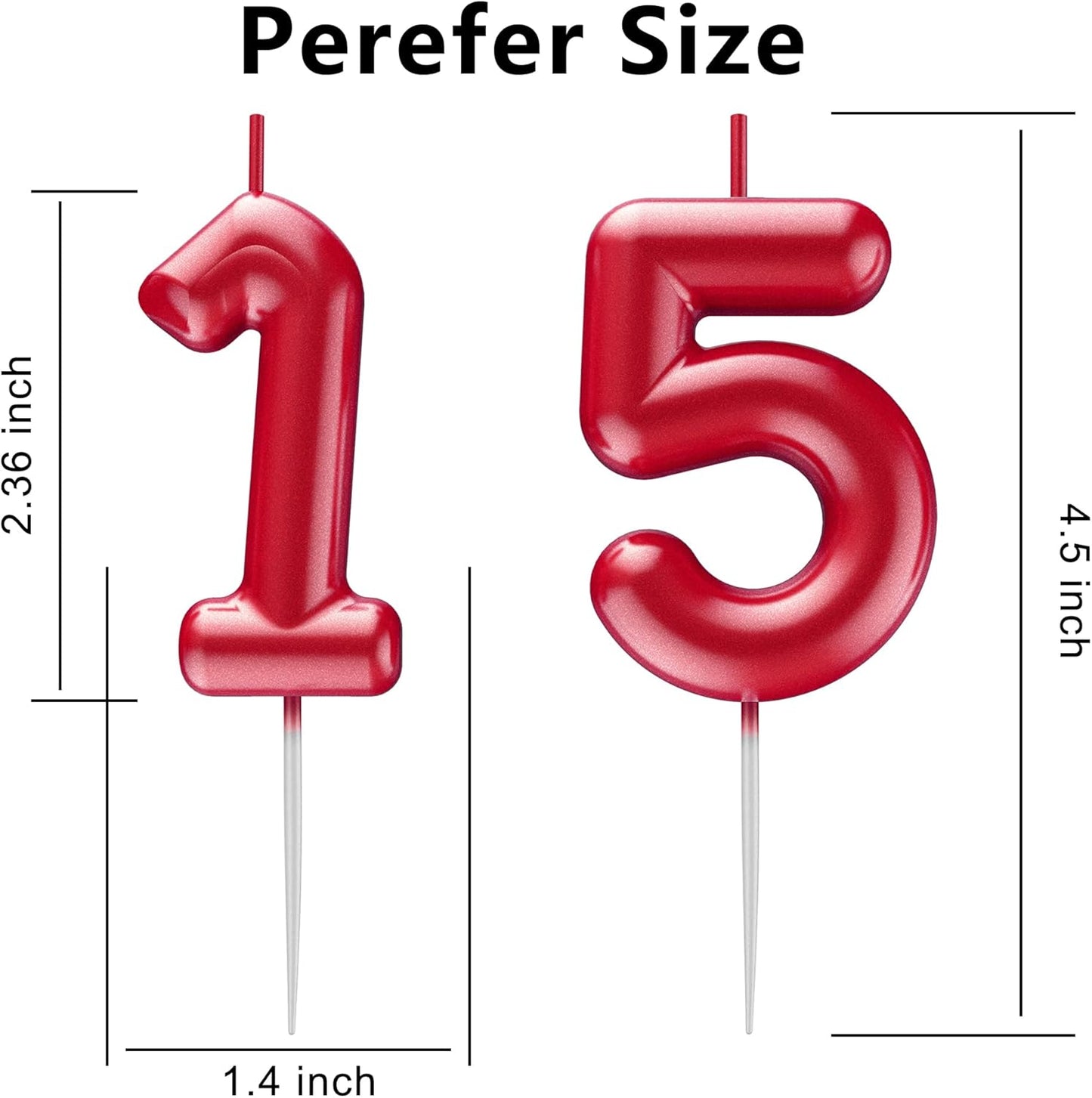 Red Number 15 Candle Happy Birthday 3D Number Candles for Birthday Cake Party Decoration Wedding Anniversary Celebration Supplies
