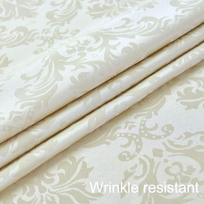 SASTYBALE Rectangle Tablecloth - 52 x 52 Inch Beige Cream Damask Table Cloth Jacquard Design Spill Proof Wrinkle Resistant Waterproof Soft Polyester Oblong Table Cover for Kitchen Parties(Ivory)