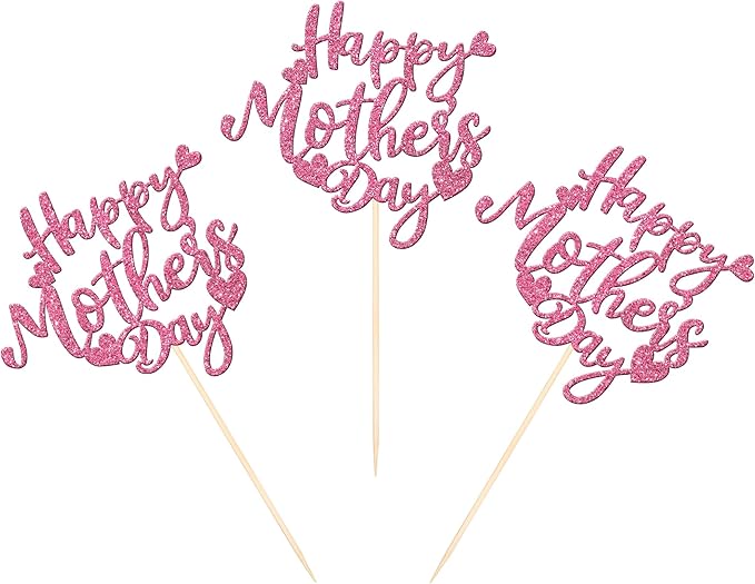 12 PCS Happy Mother's Day Centerpiece Sticks Double Sided Glitter Love Mother Best Mom Centerpieces for Happy Mother's Day Theme Table Flower Decorations Birthday Party Supplies Pink