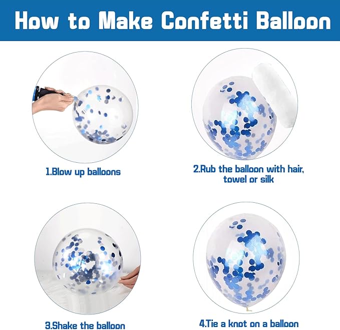 Zesliwy Blue Confetti Balloons Set,50Pcs 12 Inch Navy Light Metallic Blue Balloon Kit Pastel Pale Blue Latex Balloon with Ribbon for Birthday Wedding Graduation Anniversary Party Decorations