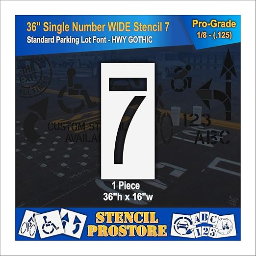 Pavement Stencils - 36 inch Single Number Stencil (Wide) - 7-36" x 16" x 1/8" (128 mil) - Pro-Grade