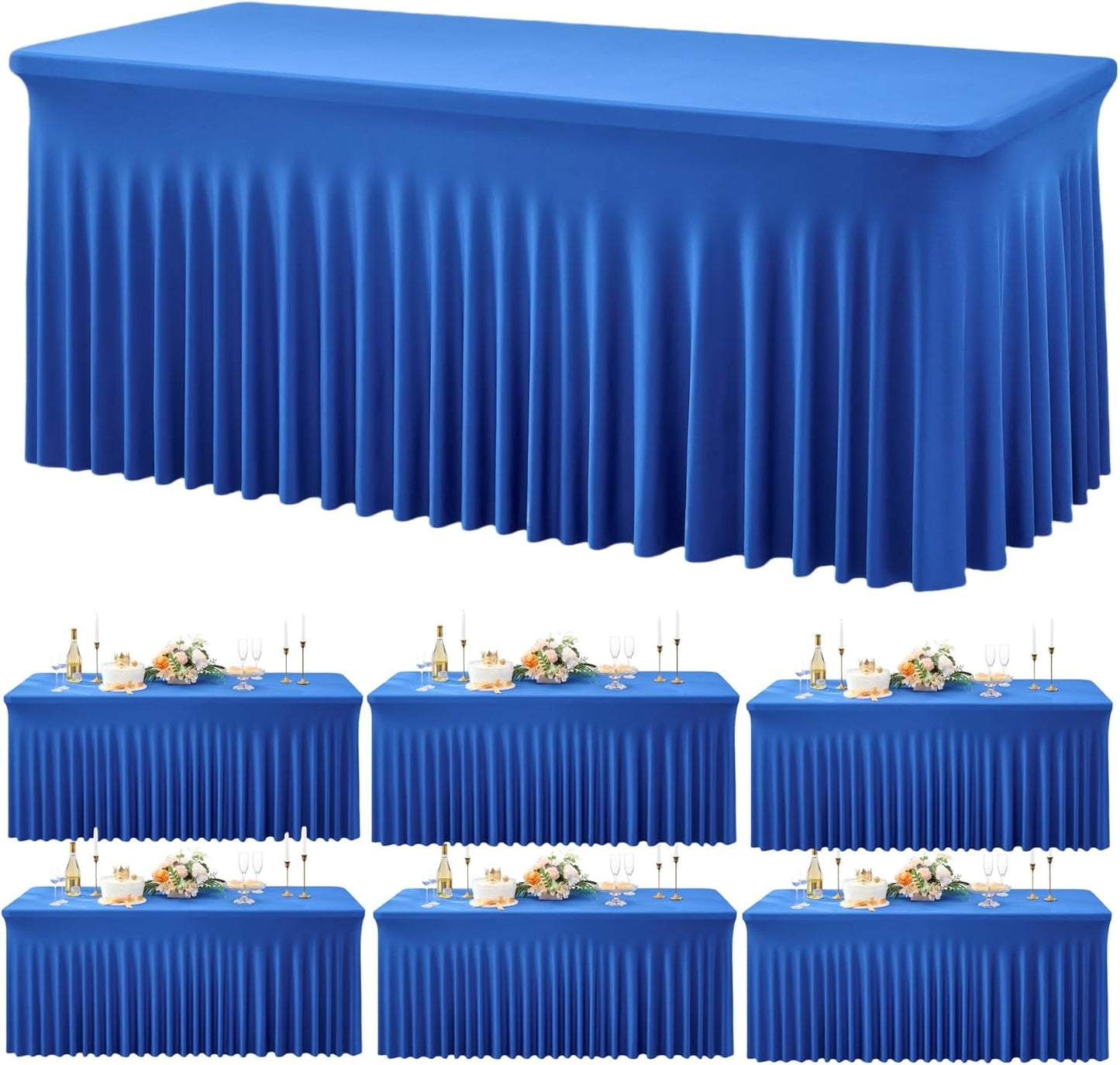 Outpain 6ft Spandex Table Cloth for Standard Folding Tables-6Pack Royal Blue Table Cloth Table Protector for Party, Wedding, Cocktail, Banquet, Festival