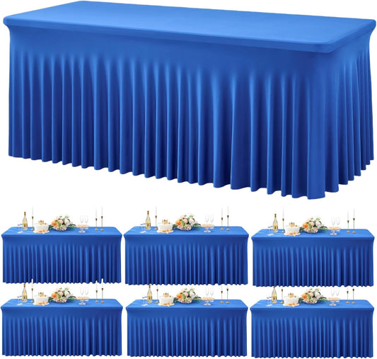 Outpain 6ft Spandex Table Cloth for Standard Folding Tables-6Pack Royal Blue Table Cloth Table Protector for Party, Wedding, Cocktail, Banquet, Festival