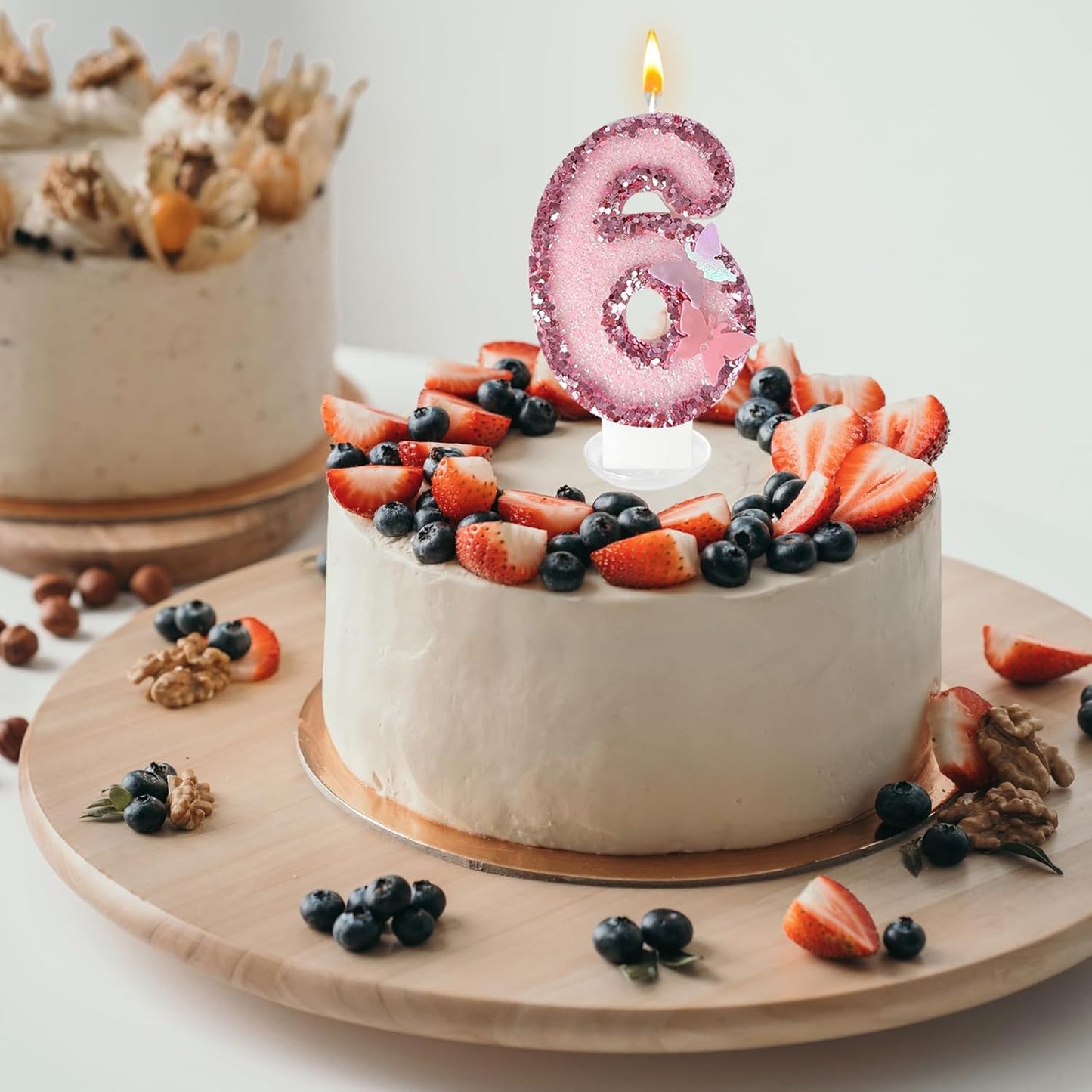 6th Birthday Candles，Glitter Butterfly Cake Toppers Pink Sequins Wedding Numeral Cupcake Decorations，Suitable for Girl and boy Wedding Cakes, Party Celebrations, Birthday Decorations