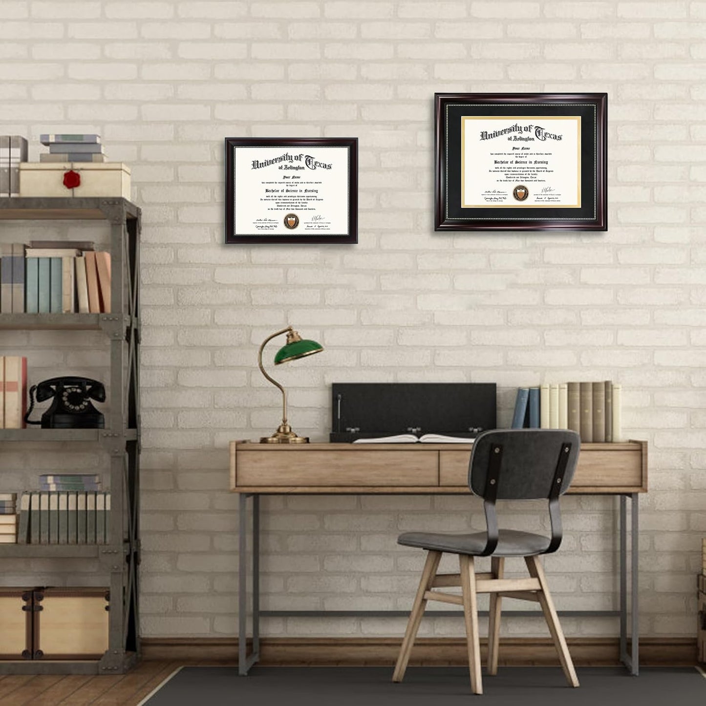 GraduationMall 8.5x11 Diploma Frame with Black over Gold Mat or Display 11x14 Document without Mat, UV Protection Acrylic, Mahogany with Gold Beads