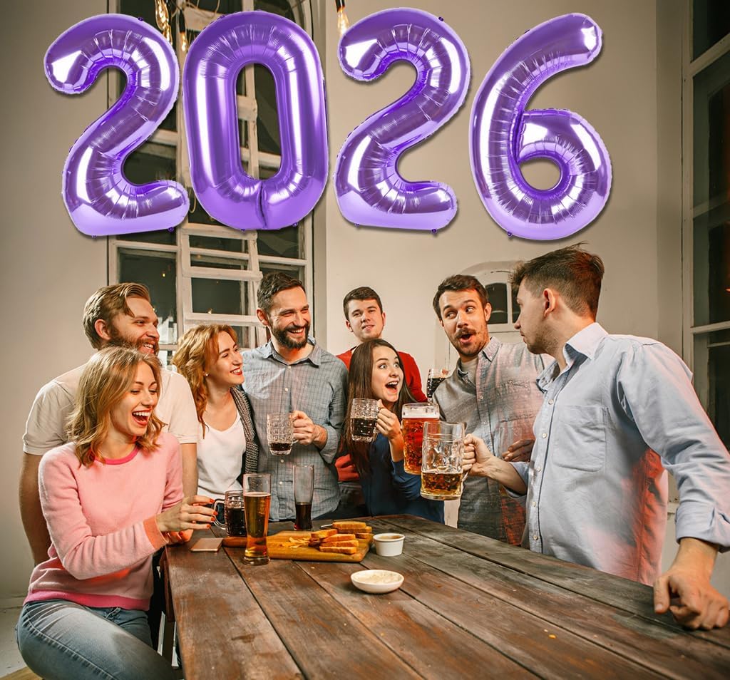 2026 Balloon - Purple Birthday Number Balloons, 40 Inch Large Foil Balloons for Men Women Boys Girls Purple Themed Birthday Decorations，Number 2026 Balloon