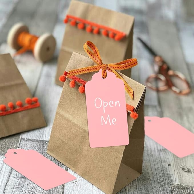 G2PLUS Pink Paper Gift Tags, 100PCS Kraft Paper Tags with String, 2x4 in Blank Hang Tag, Wedding Favor Tag for Gift Wrapping, Arts & Crafts, Valentine's Day, Thanksgiving, and Holiday Party Favors