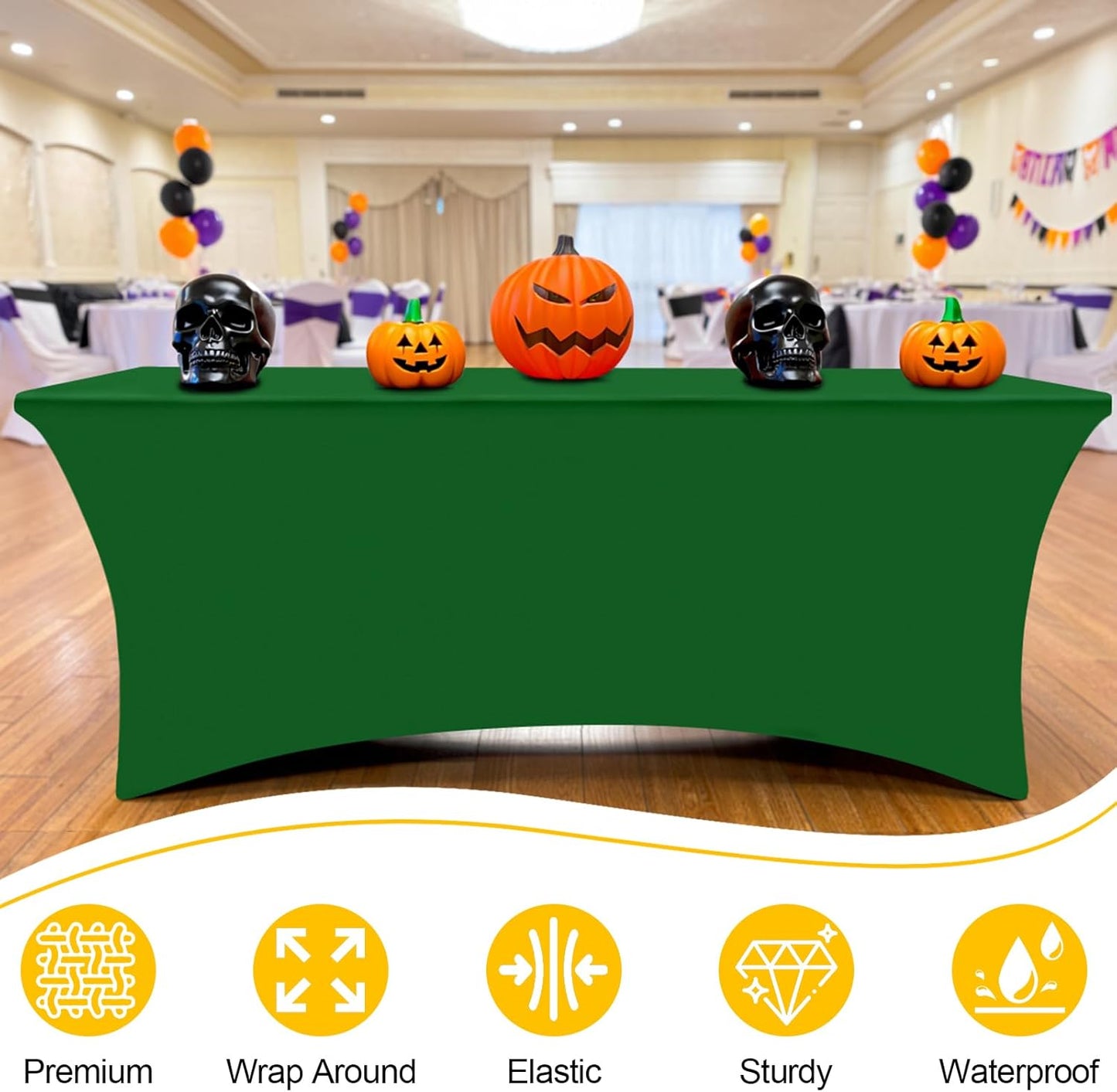 Smiry 2 Pack Spandex Table Cloth 6FT, Elastic Fitted Stretch Tablecloths, Washable and Wrinkle Free Rectangular Patio Table Cover for Outdoor, Wedding, Banquet (Emerald Green, 72Lx30Wx30H Inch)