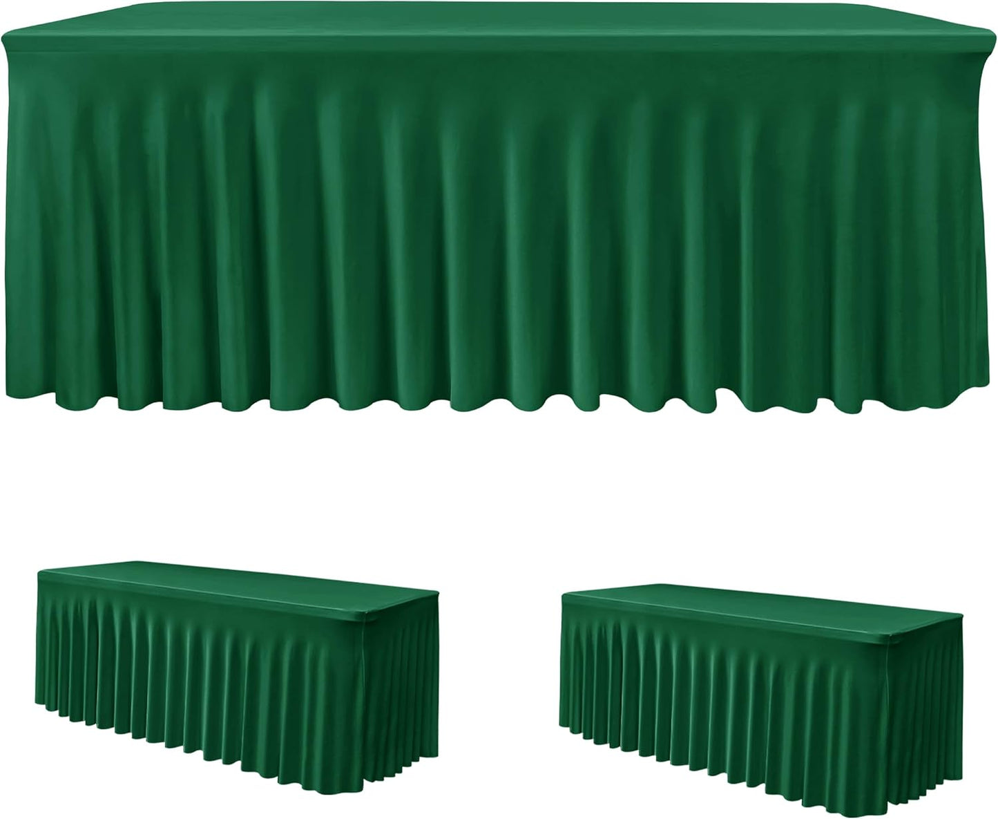HolidayIdeas 2 Pack Hunter Green Spandex Tablecloth for 4 Foot Table, Fitted Stretch Cover for Christmas Party Decorations